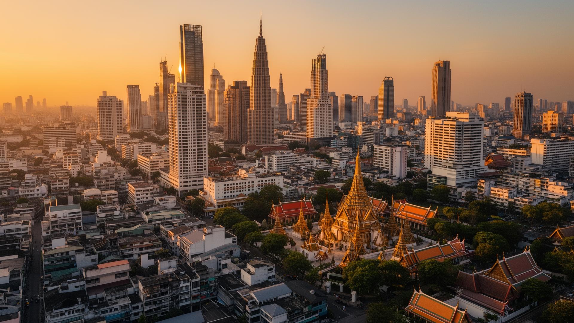 Vue aérienne de Bangkok au coucher du soleil